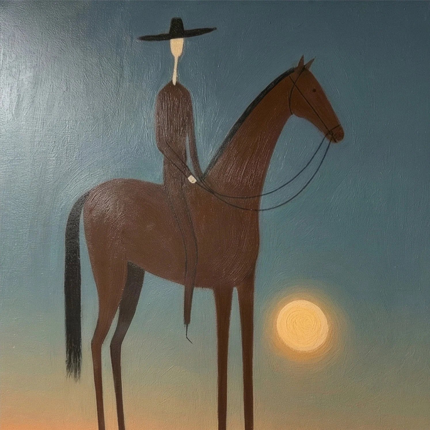 Rustic Folk Long-Legged Cowboy Sunset Wall Art