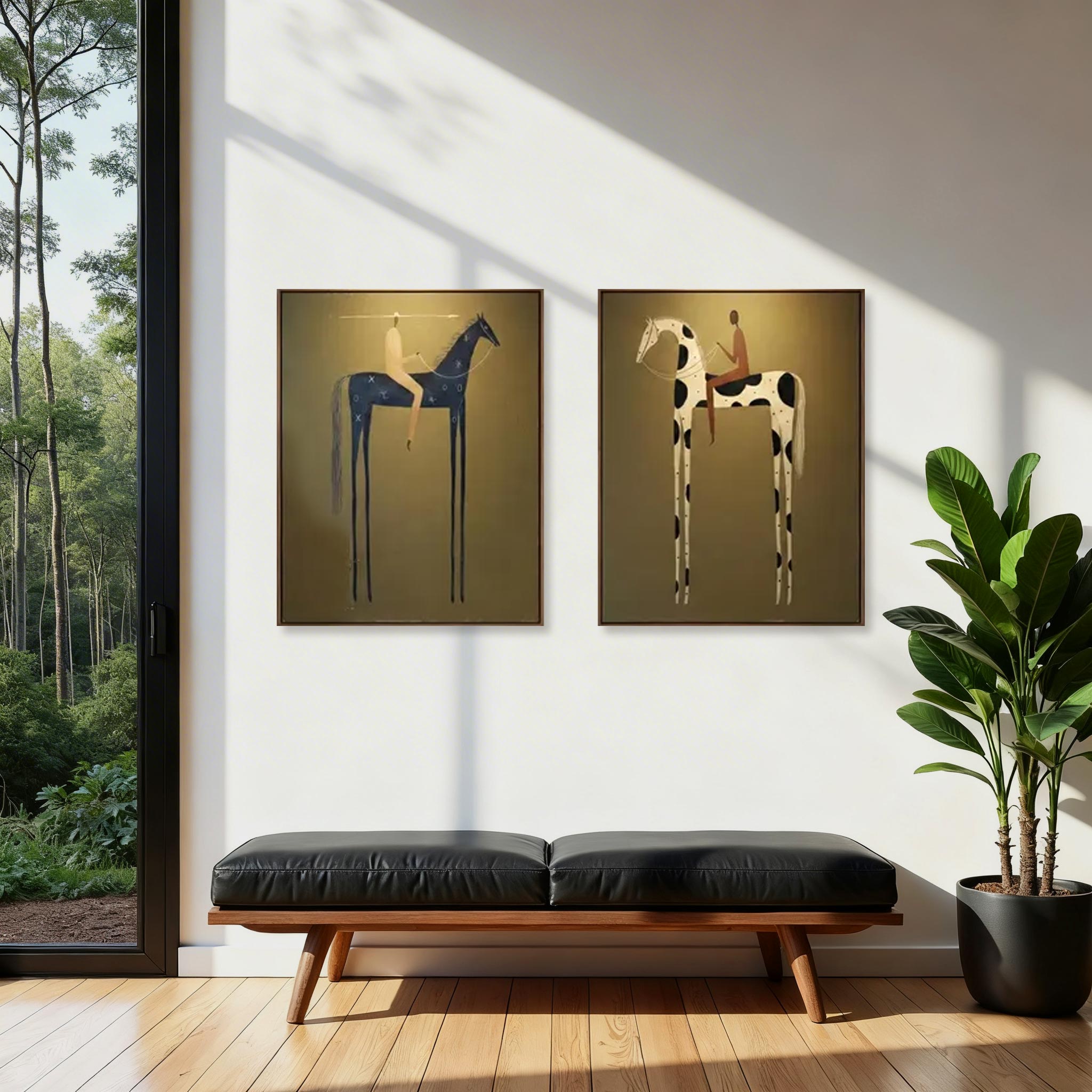 Modern Horse Rider Wall Art Set of 2