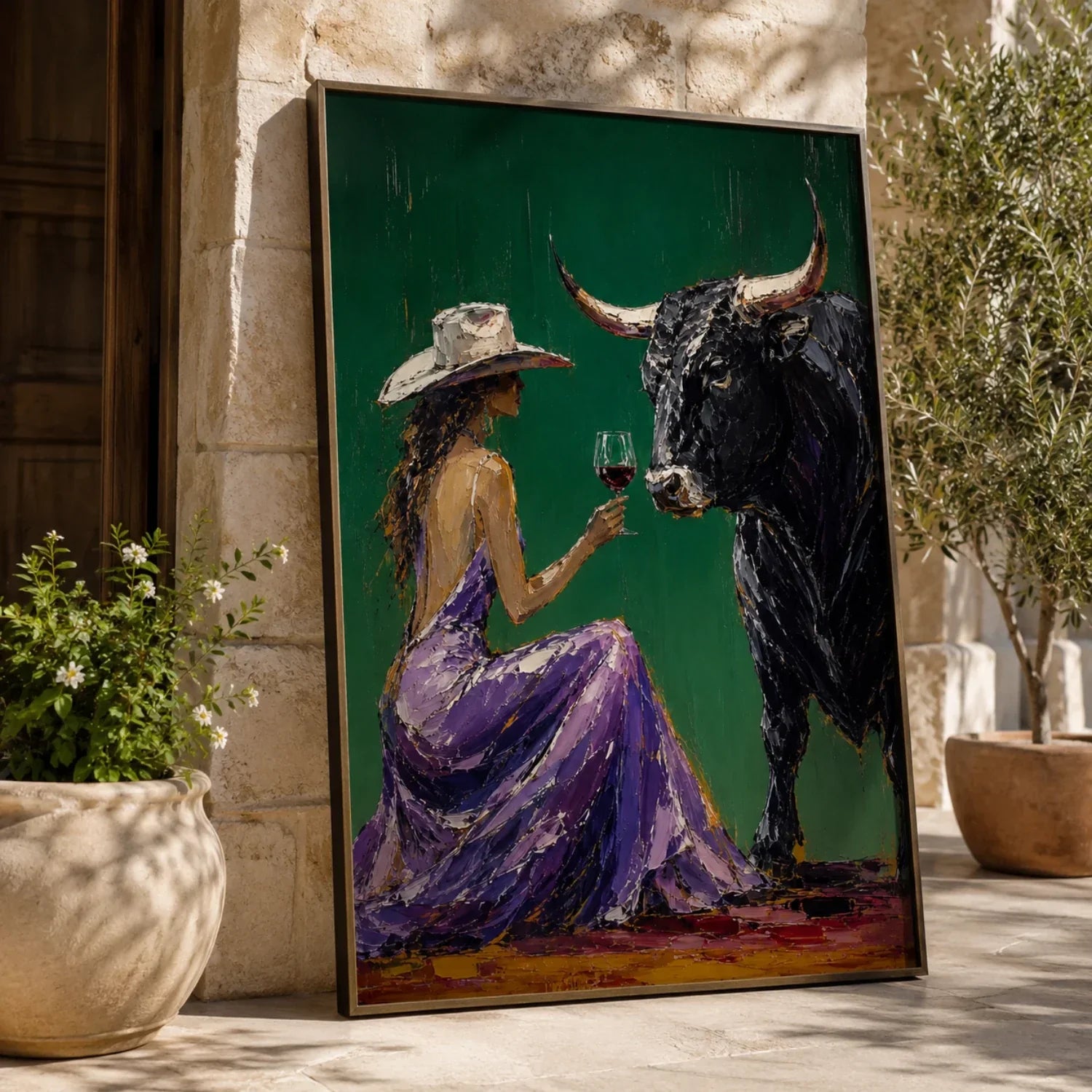 Purple Dress Cowgirl Bull Wall Art