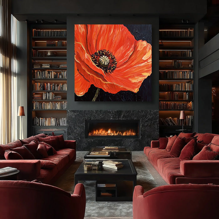 Night Spark - Large Black Red Contrast Floral Wall Art