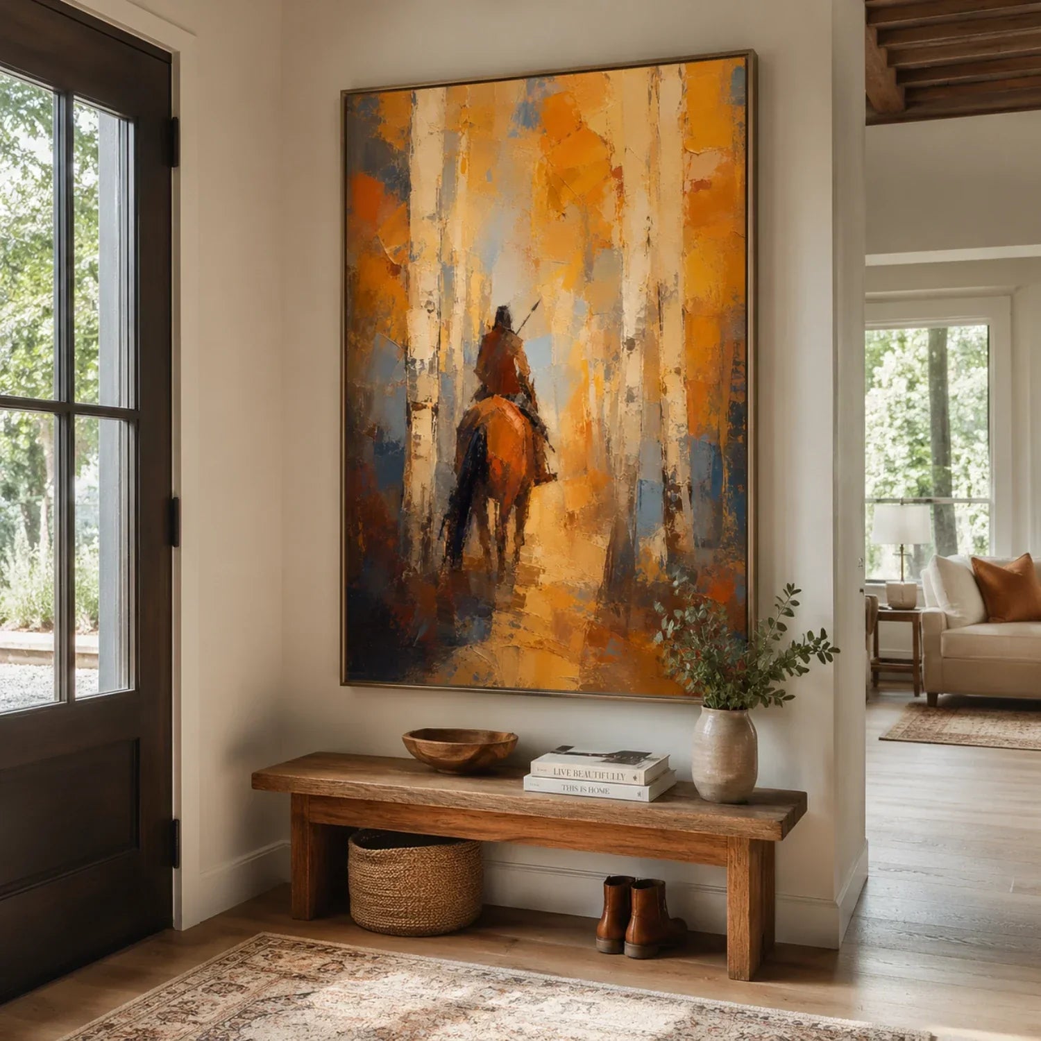 Impasto Rider Through Birch Forest Wall Art