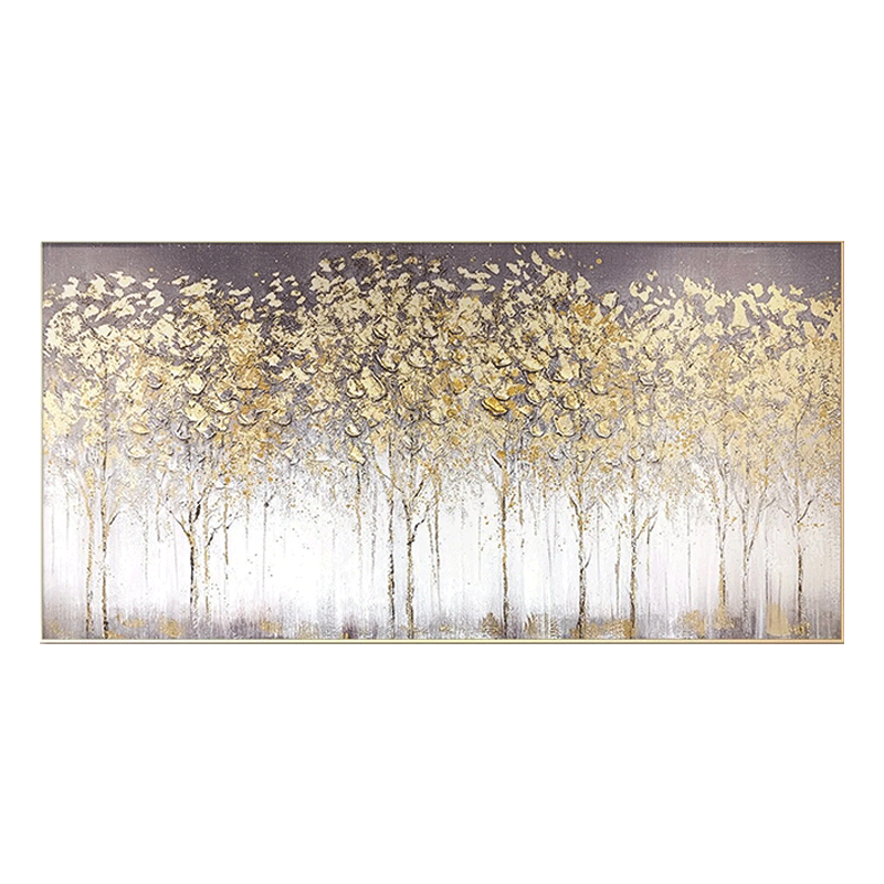 Sculptural Golden White Blossom Forest Canvas