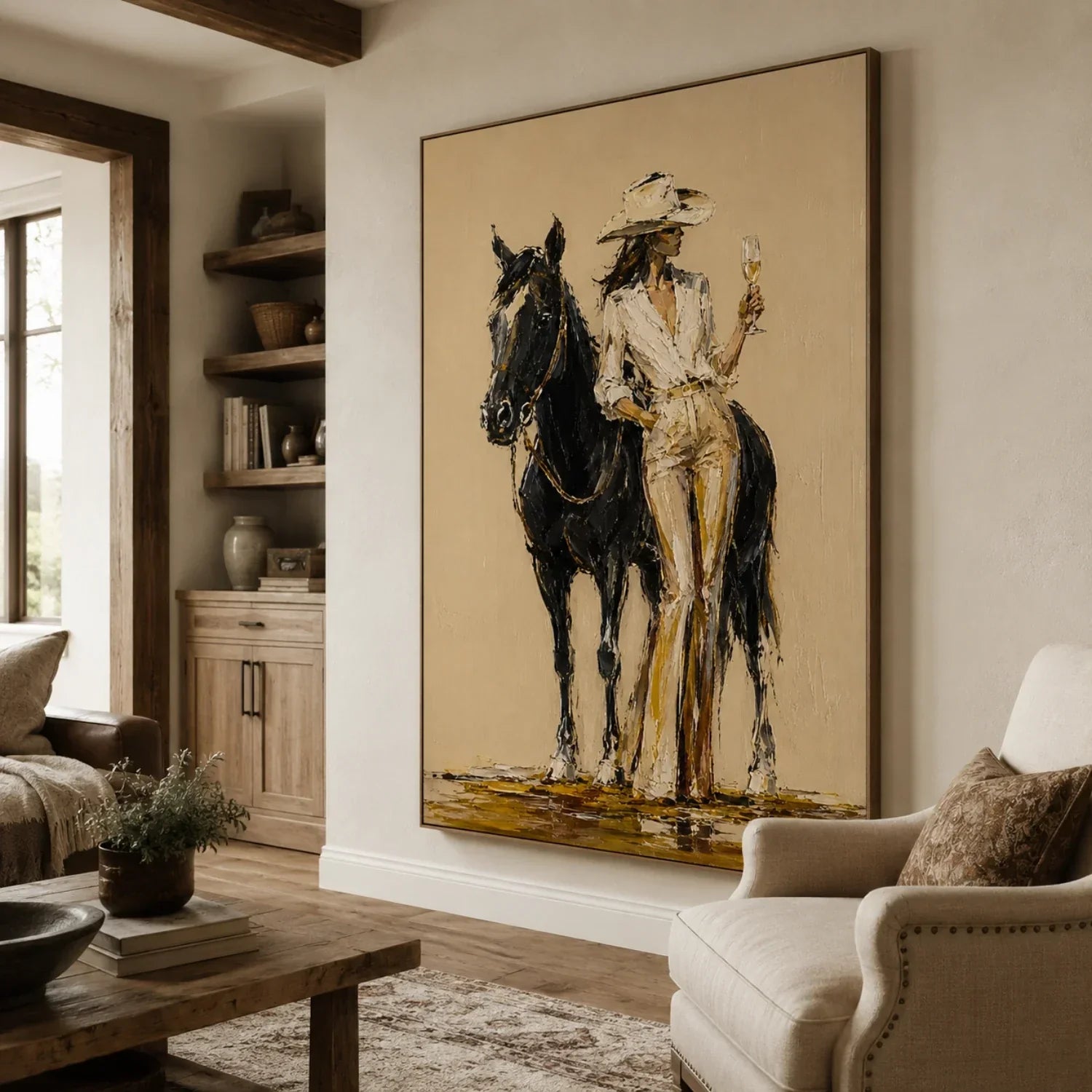 Impasto Cowgirl with Horse Wall Art