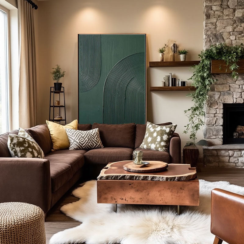 3D Textured Green Vertical Line Wall Art
