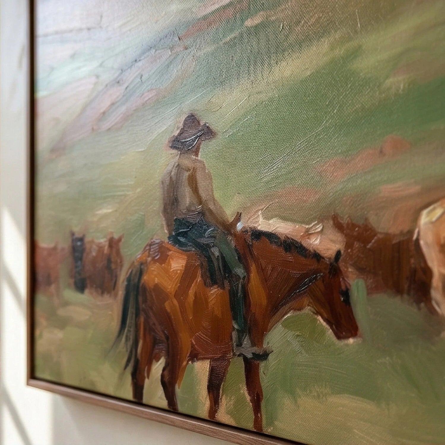 Cowboy with Cattle on Prairie Wall Art