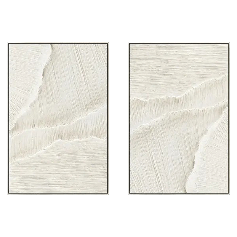 Textured White Diagonal Canvas Set of 2