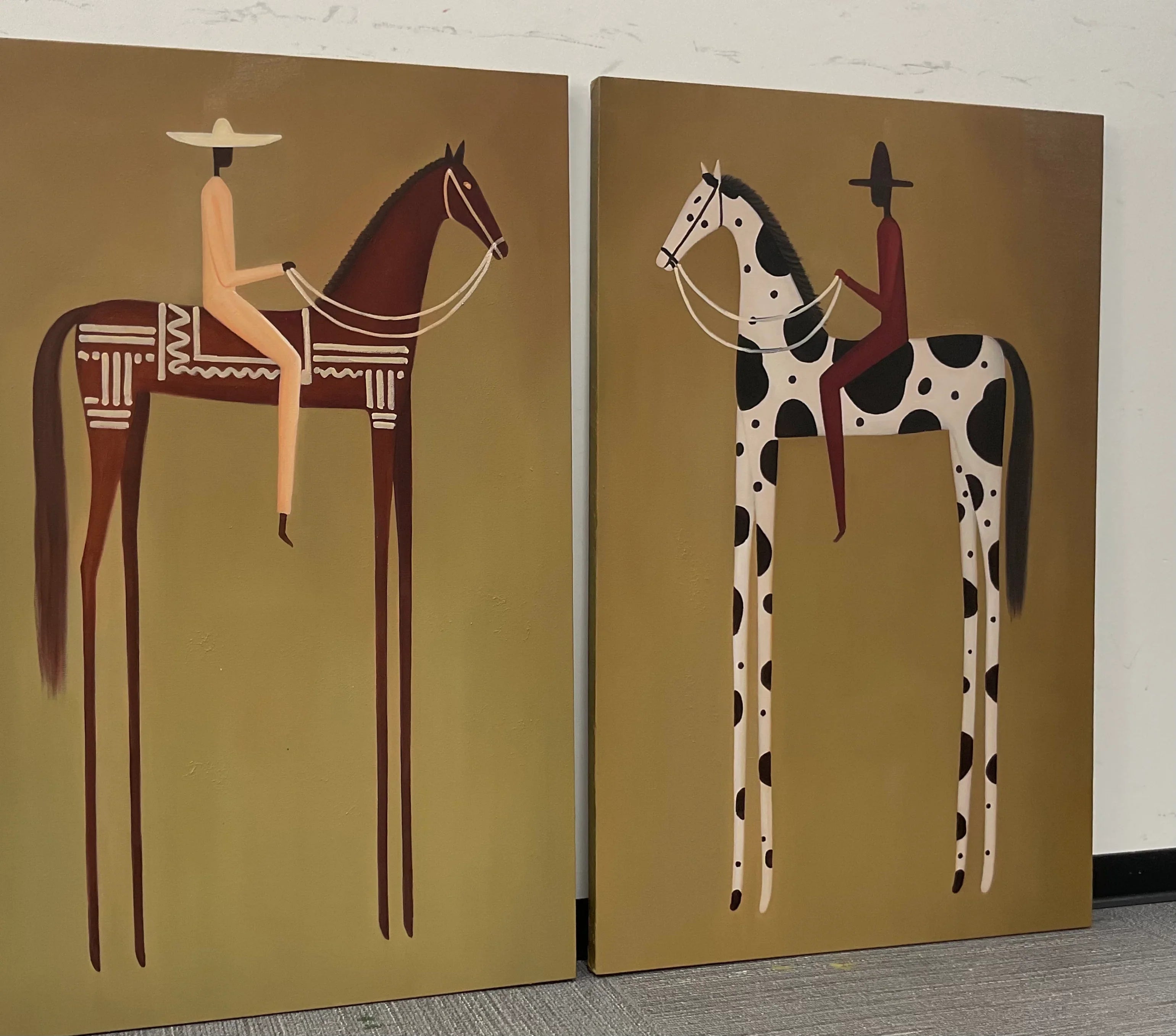 Flat-Toned Rider Duo Wall Art Set of 2