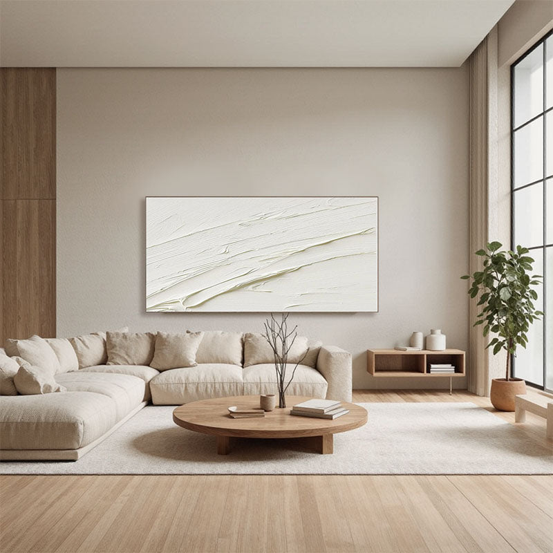 Thick Brushstroke White Abstract Wall Art