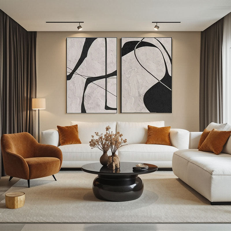 Hand-Painted Black Curve Wall Art Set of 2