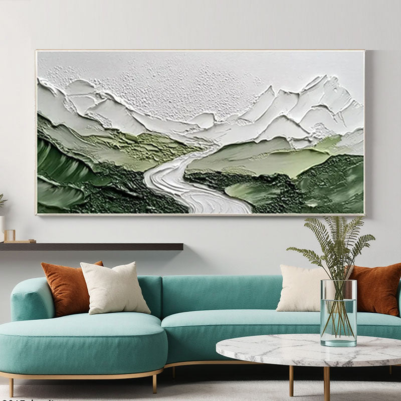 Textured Mountain River Landscape Wall Art
