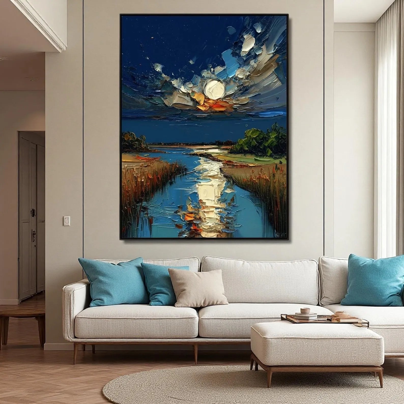 Impasto Moonlit River Wall Art