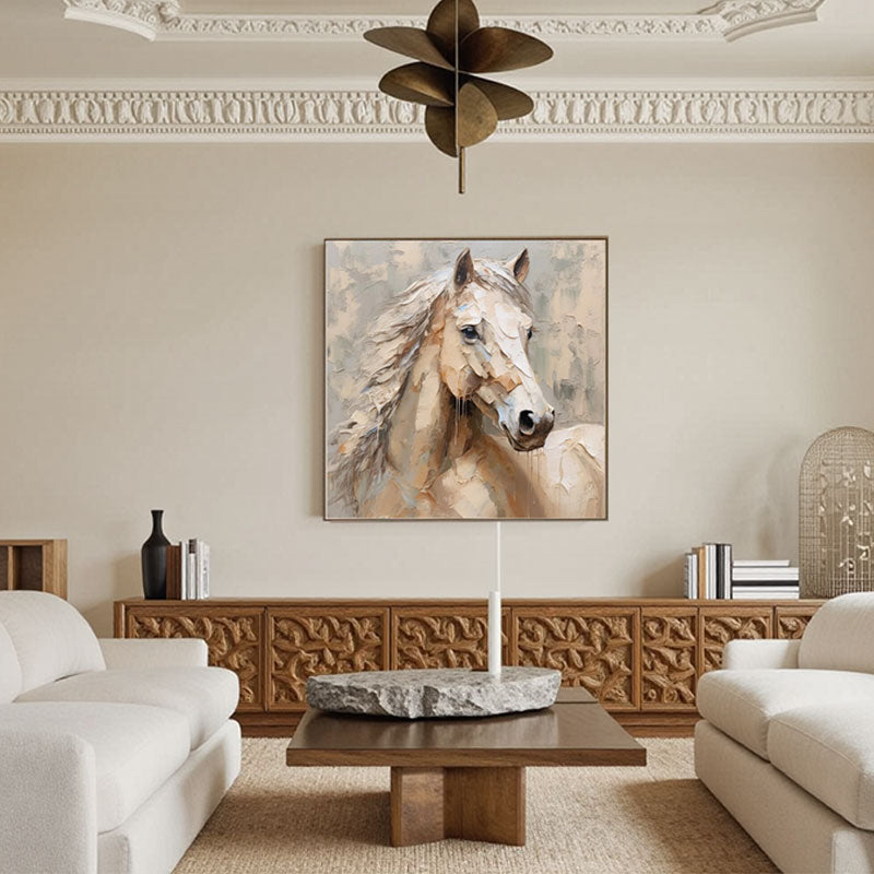 Soft Beige Horse Portrait Art