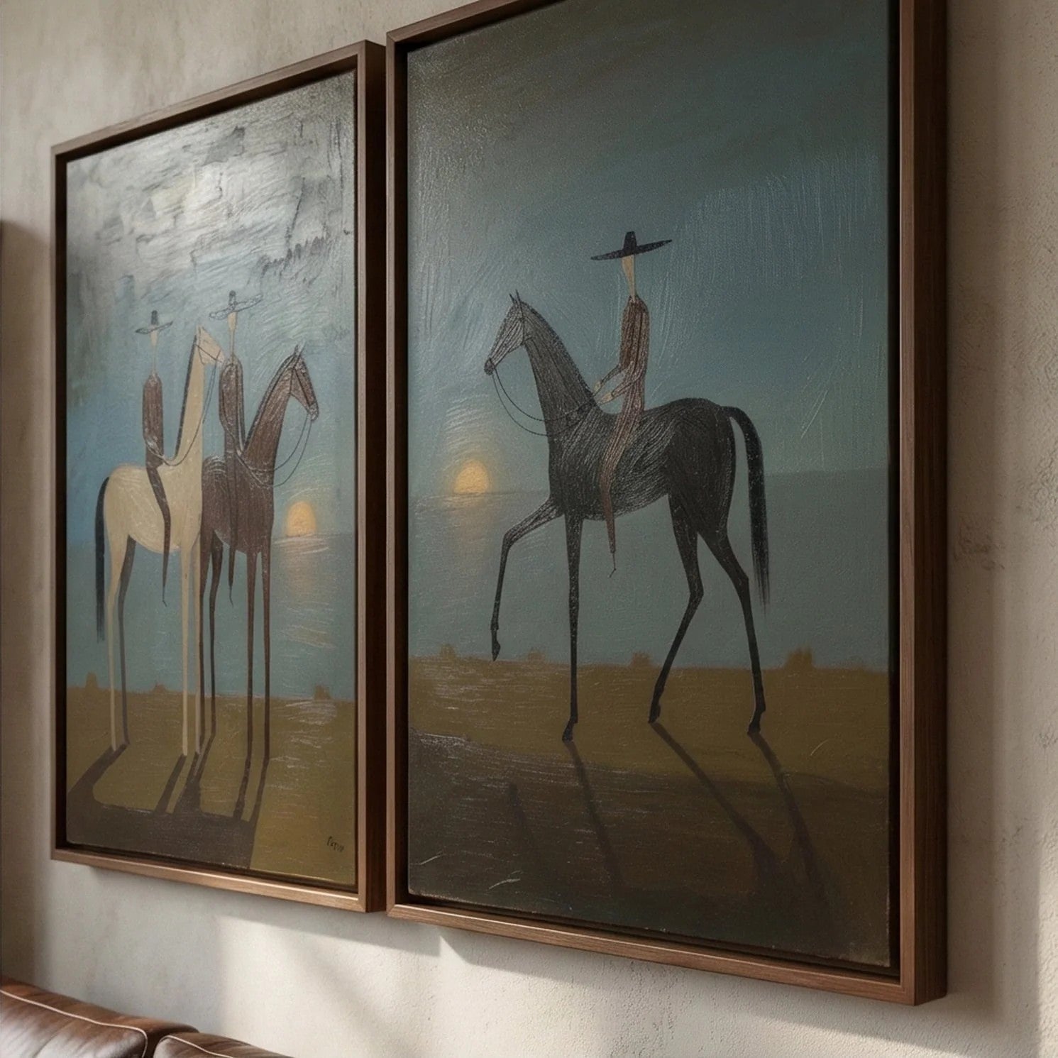 Silhouette Riders at Sunset Wall Art Set of 2