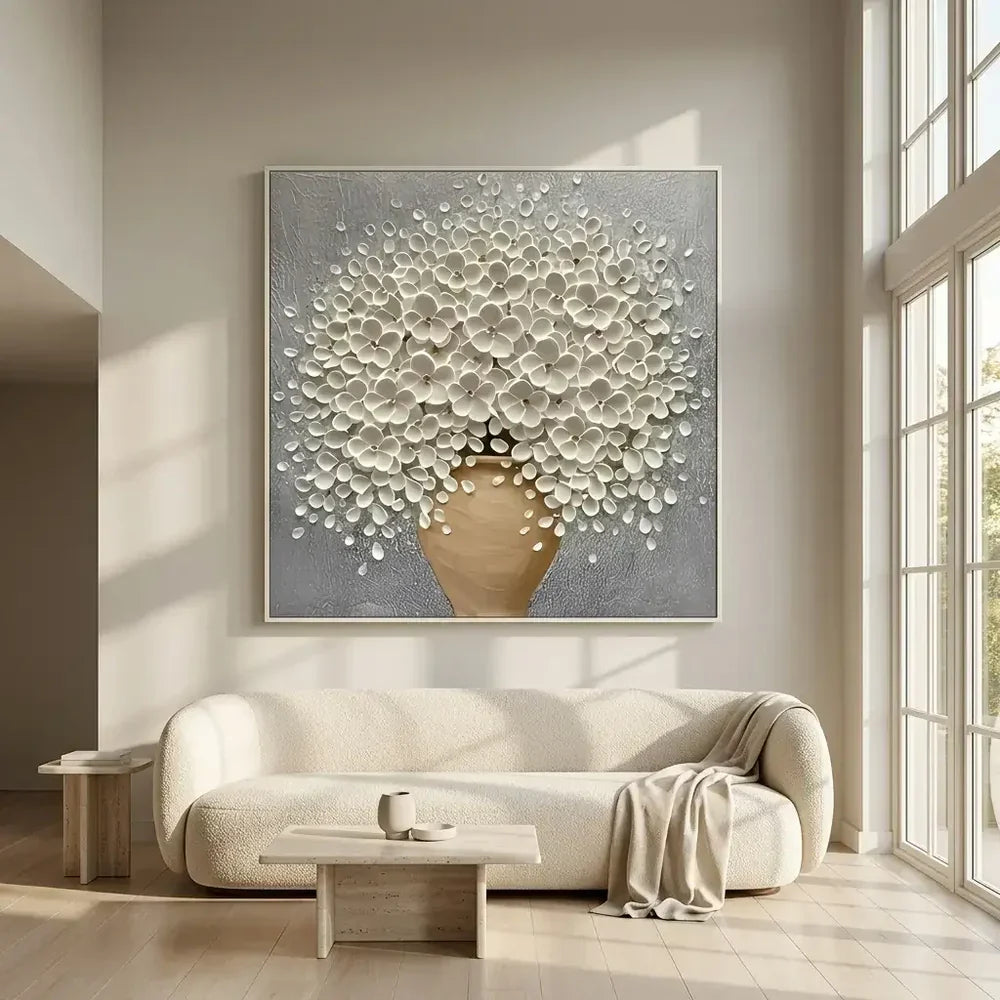 3D Textured Vase Blossoms Wall Art