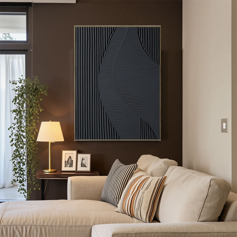 Modern Black Wave Curve Textured Wall Art