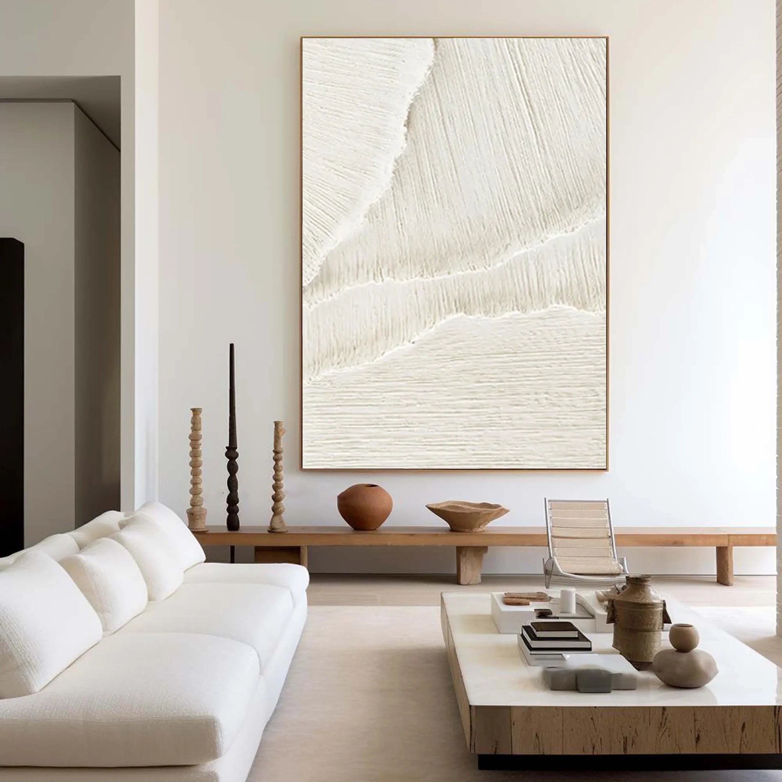 3D Textured White Layered Sand Wall Art