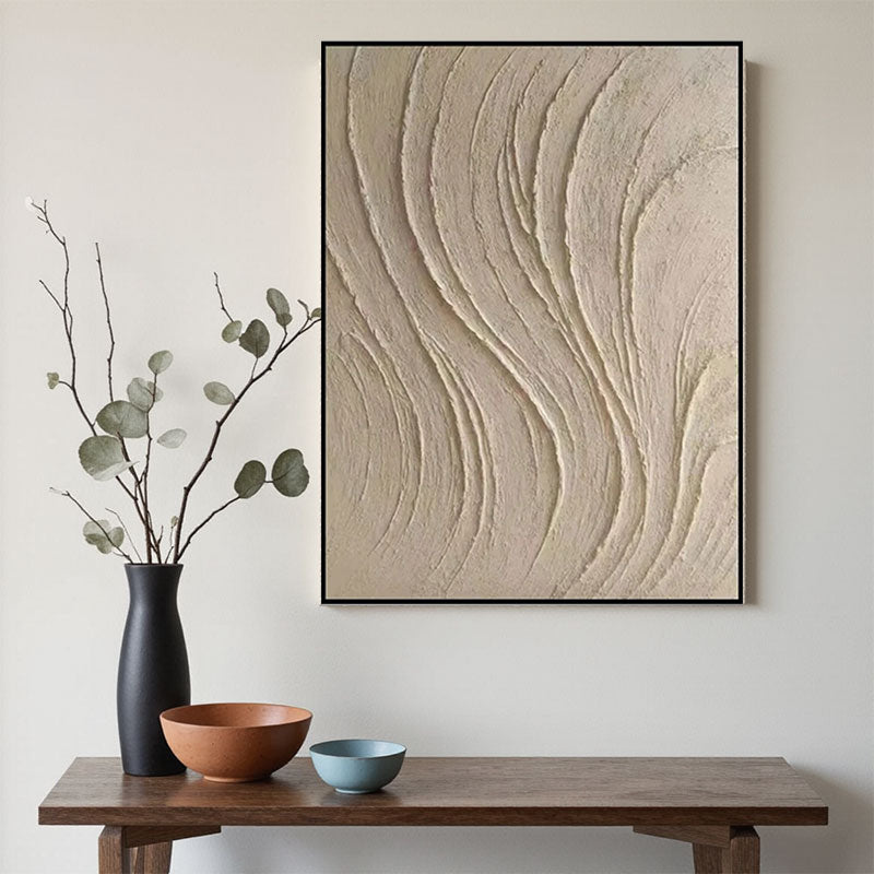 3D Textured Beige Flowing Lines Wall Art
