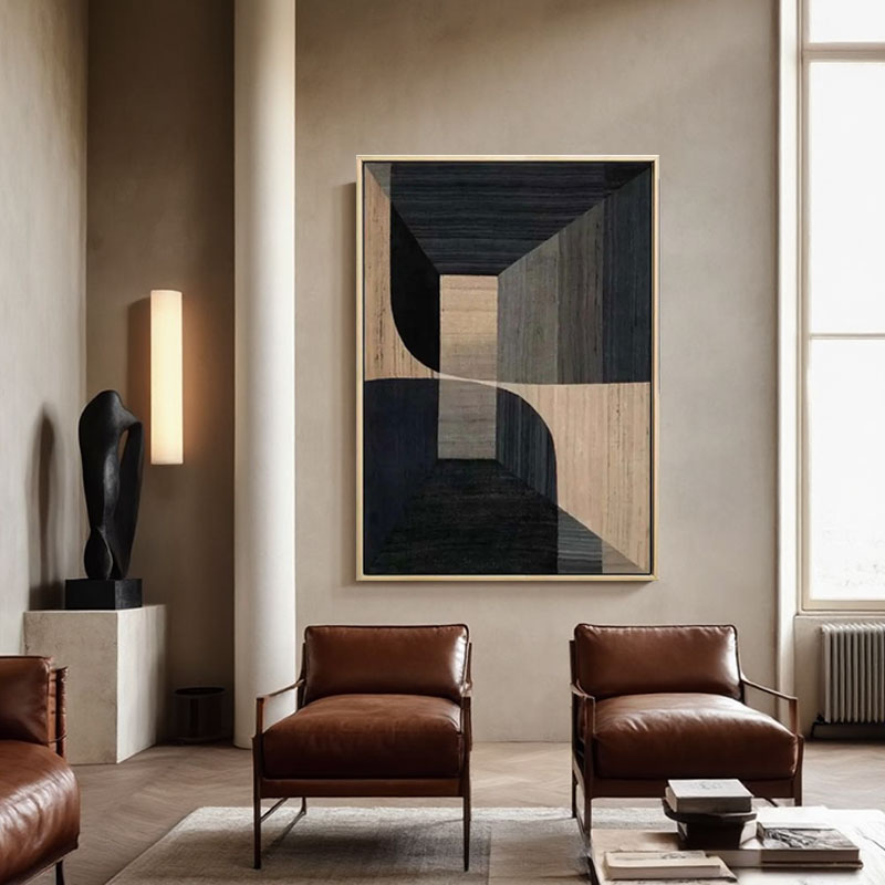 Hand-Painted Brown & Black Geometric Wall Art