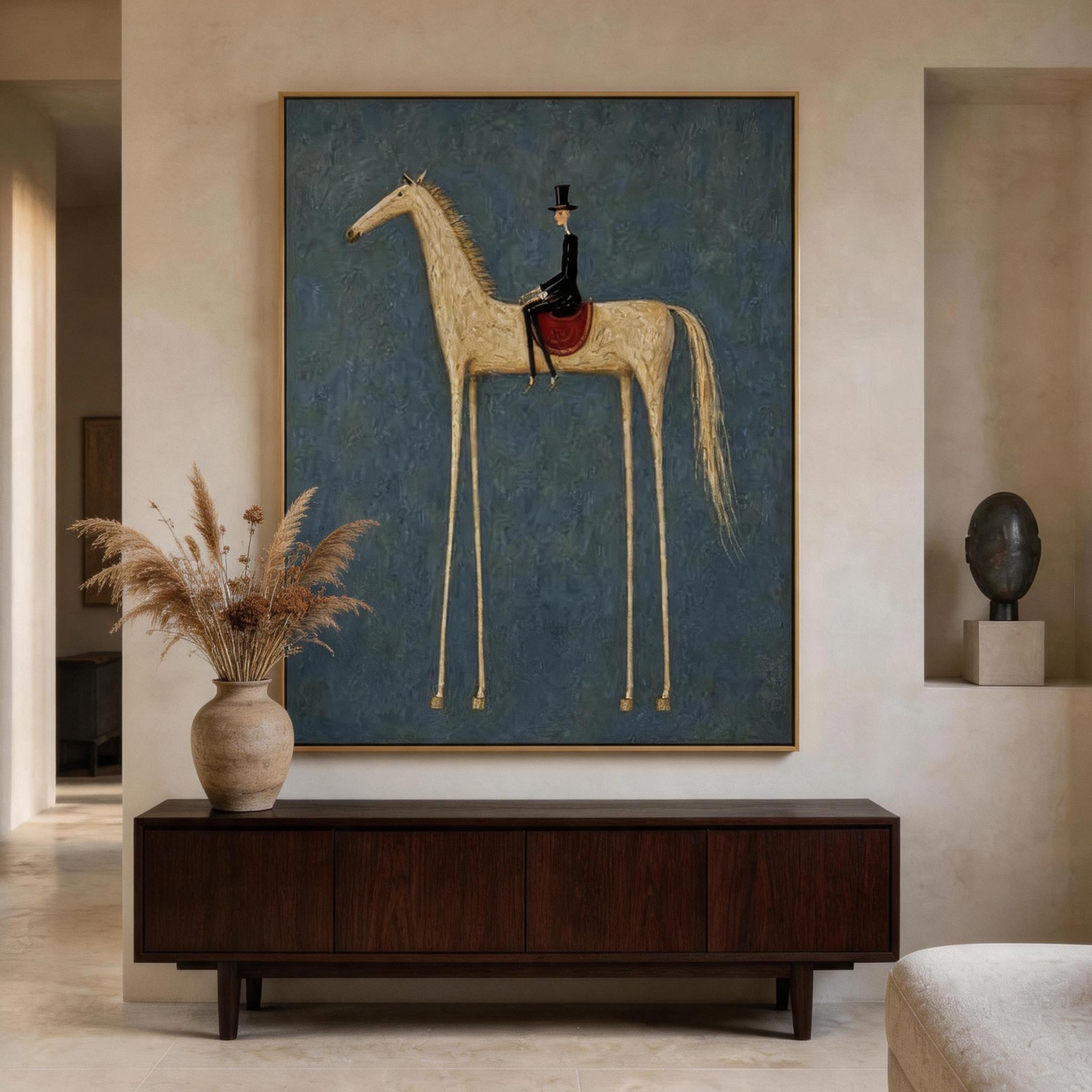 The Gentleman Rider — Pale Horse & Top Hat Canvas Wall Art