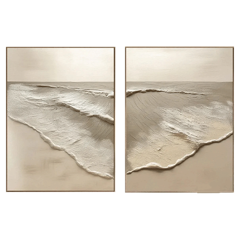 Serene Wave Canvas Art Set of 2 – Natural Sand Tone Decor