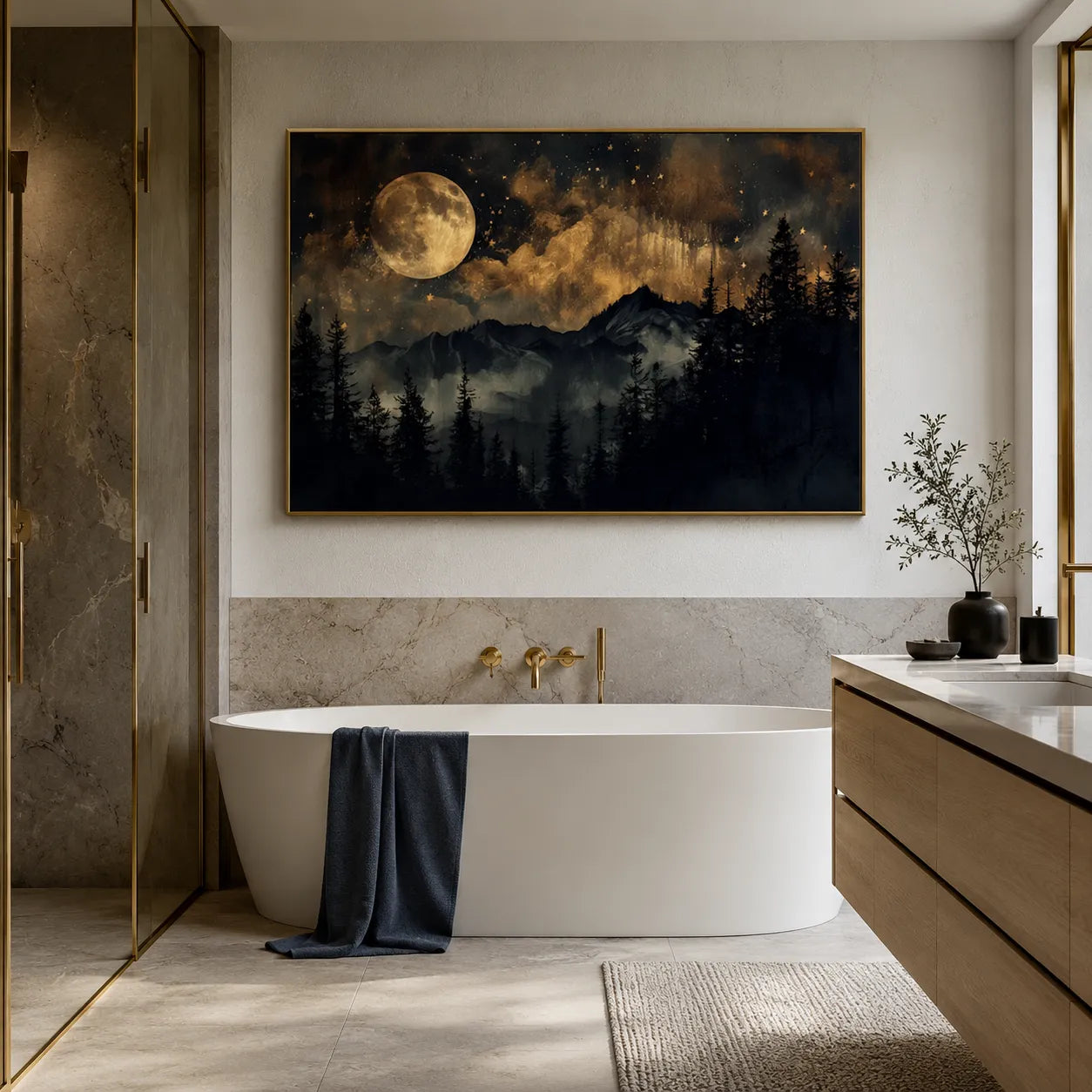 Textured Golden Moonlit Forest Wall Art