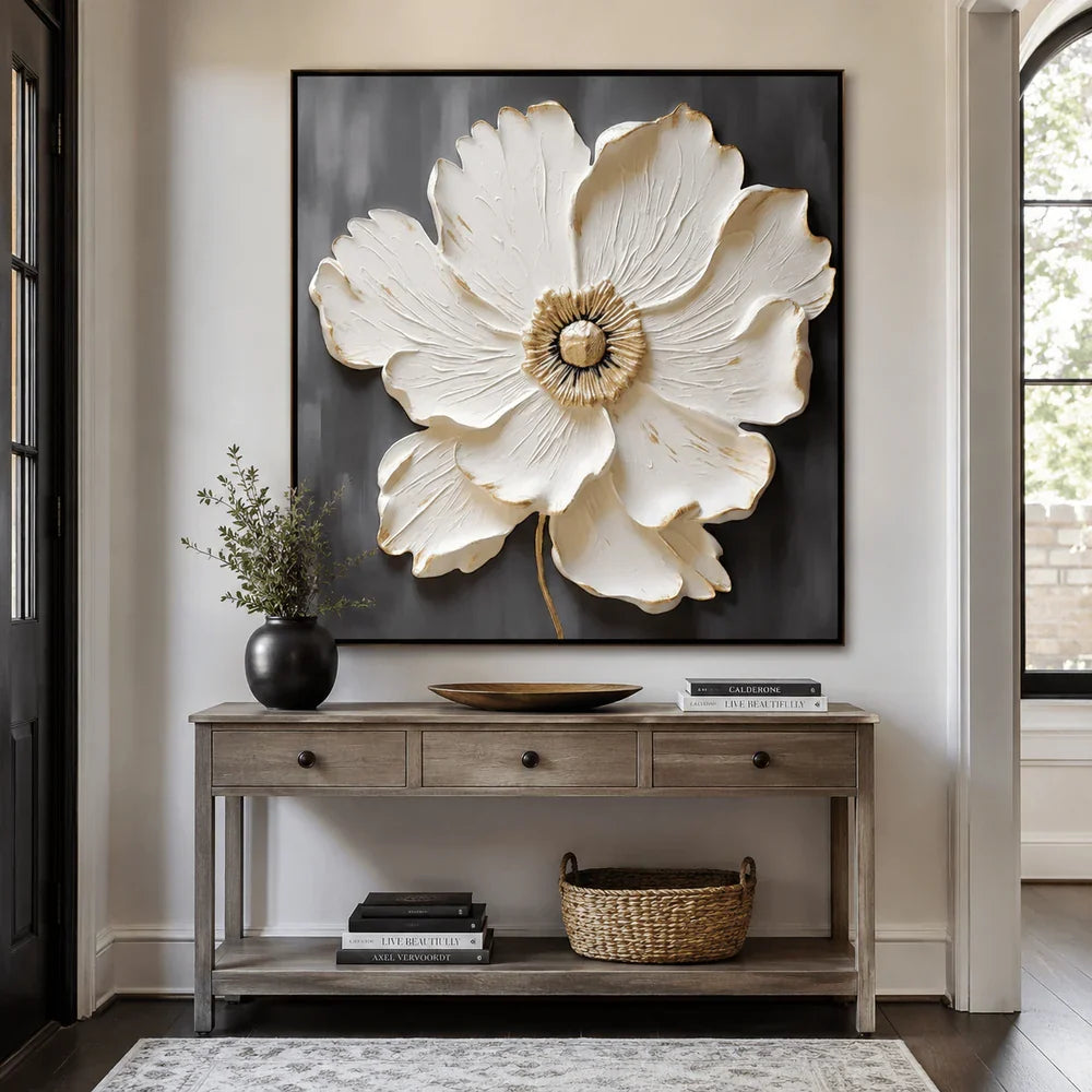 Textured Ivory Peony Wall Art