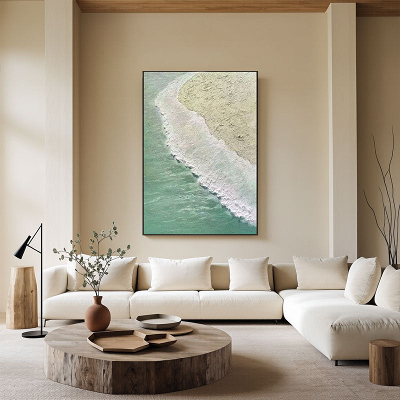Textured Wave Canvas Art – Green & Beige Wall Decor