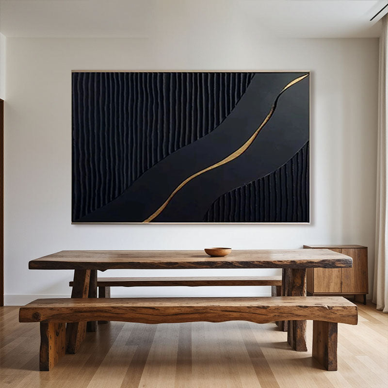 Ribbed Black Gold Line Wall Art