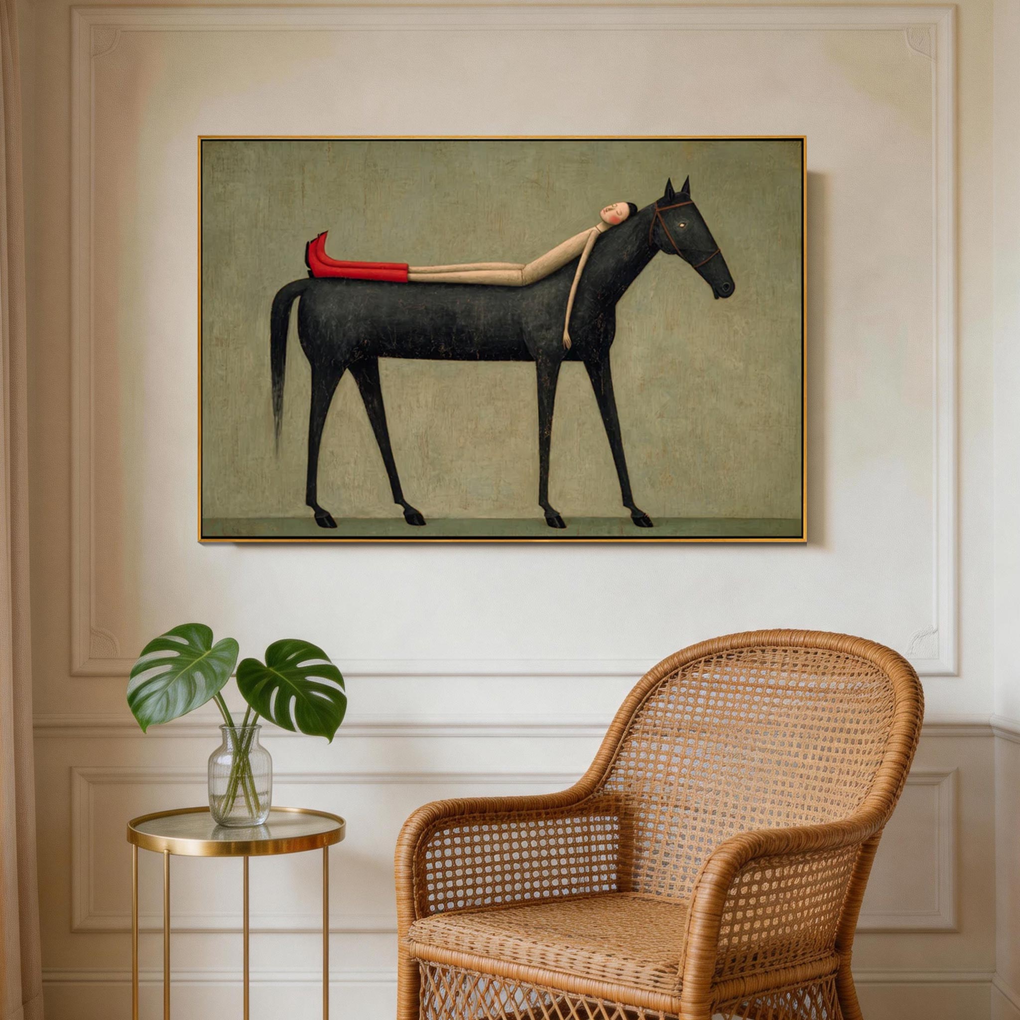 Carried — Woman & Black Horse Surrealist Canvas Wall Art