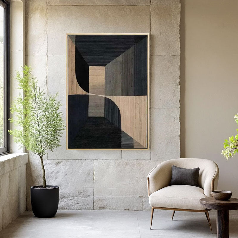 Hand-Painted Brown & Black Geometric Wall Art