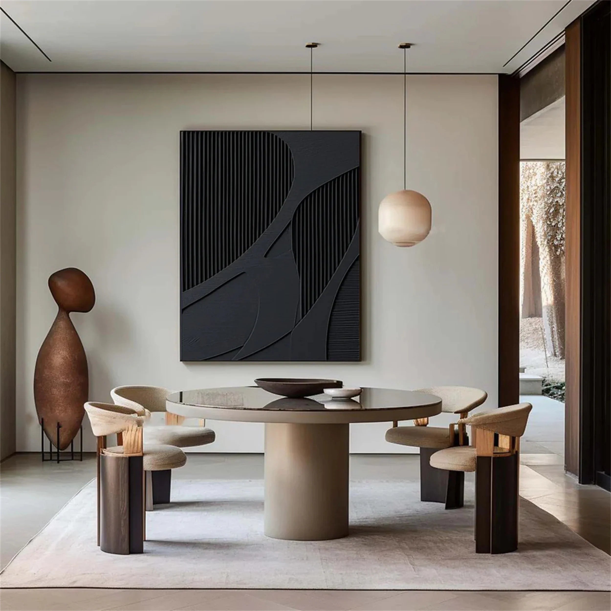3D Textured Black Branch Panel Wall Art