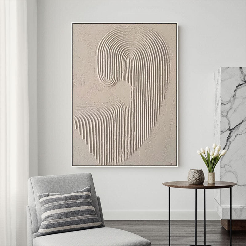 3D Textured Beige Concentric Line Wall Art