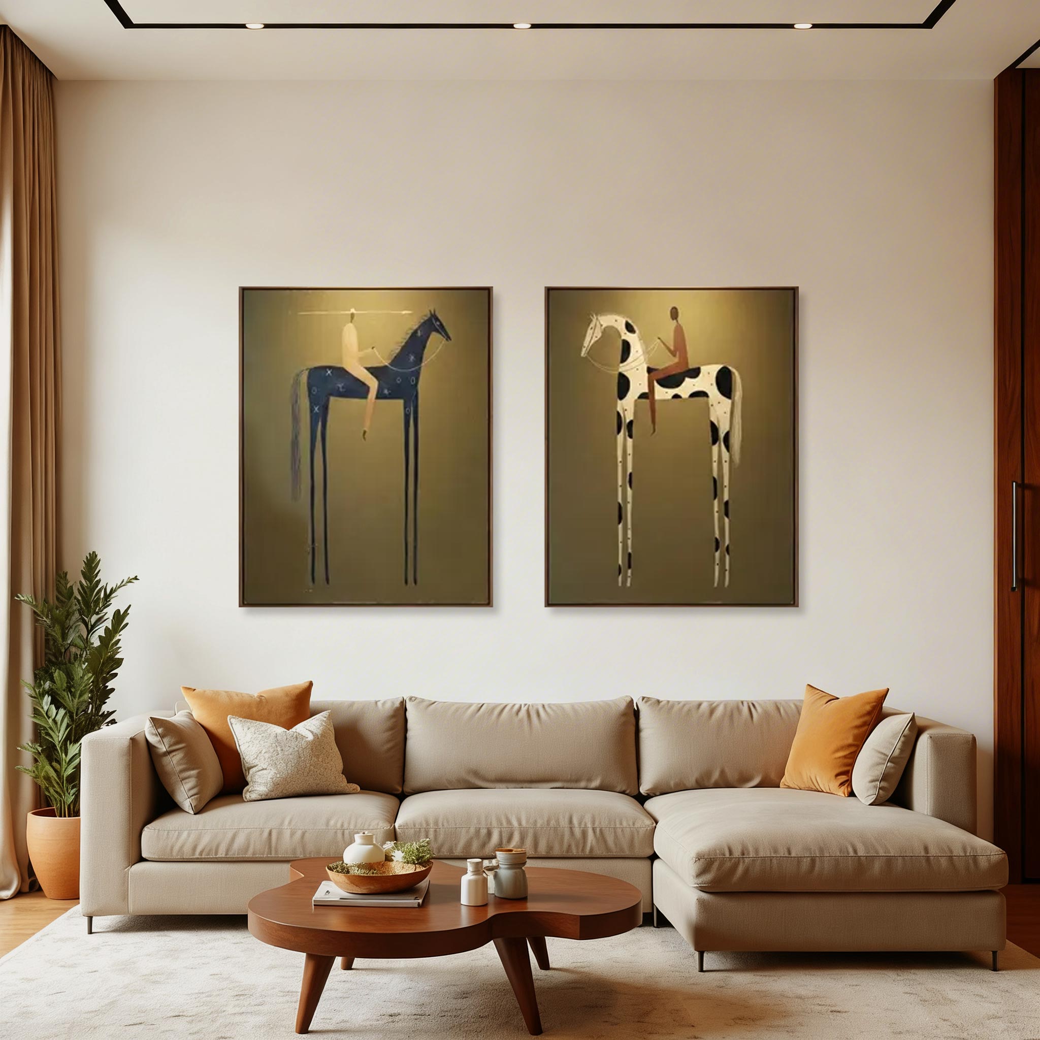 Modern Horse Rider Wall Art Set of 2