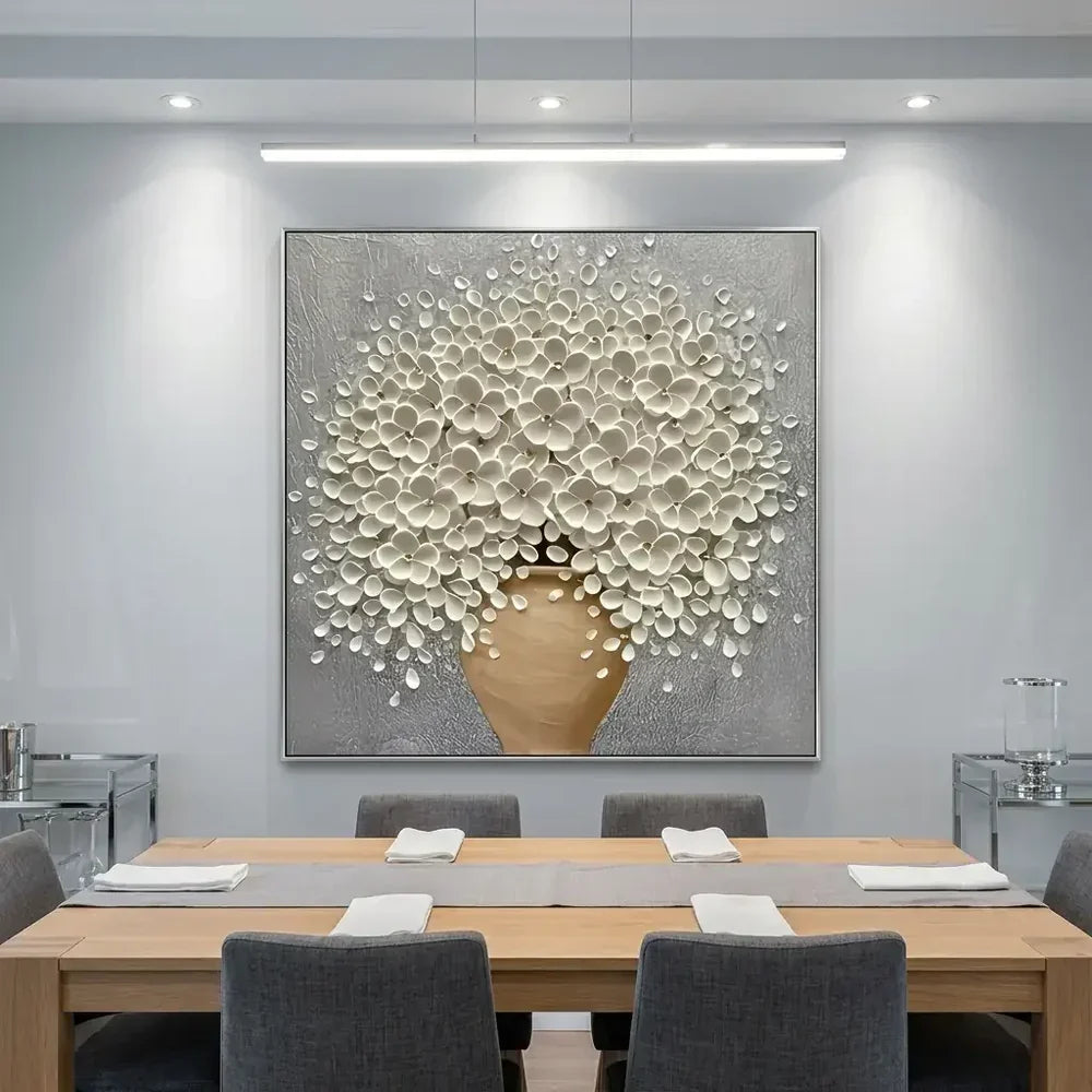 3D Textured Vase Blossoms Wall Art