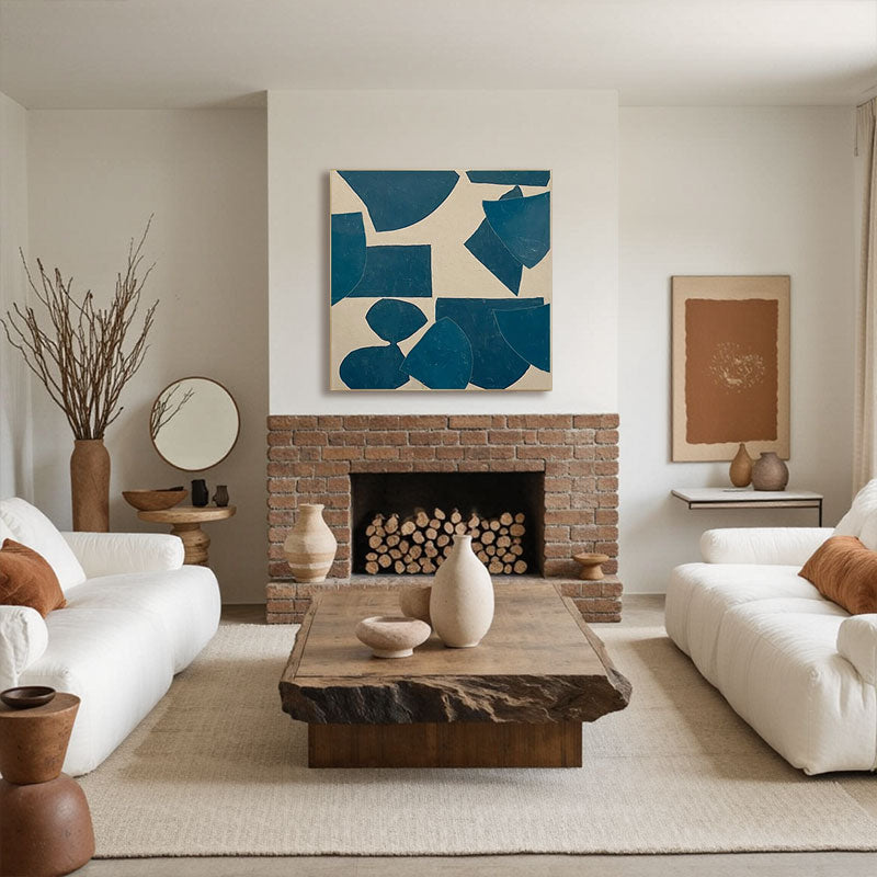 Hand-Painted Navy Geometric Shapes Wall Art