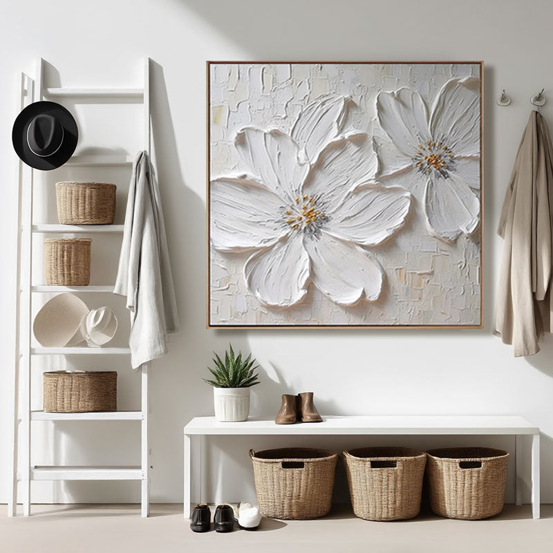 3D Textured White Blossom Wall Art