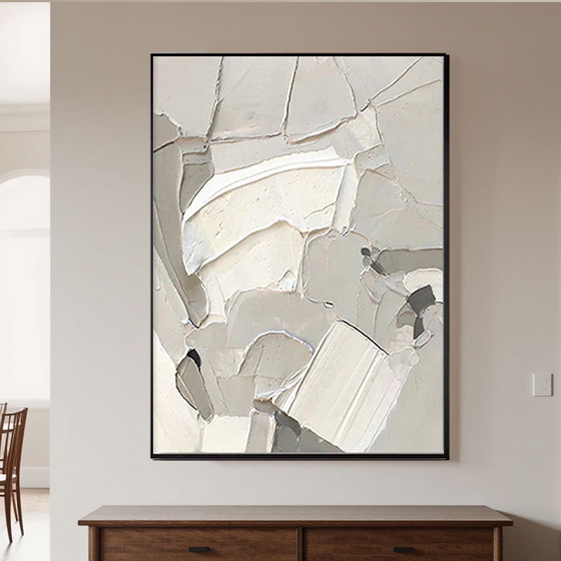 Impasto Fractured Ice White Abstract Canvas