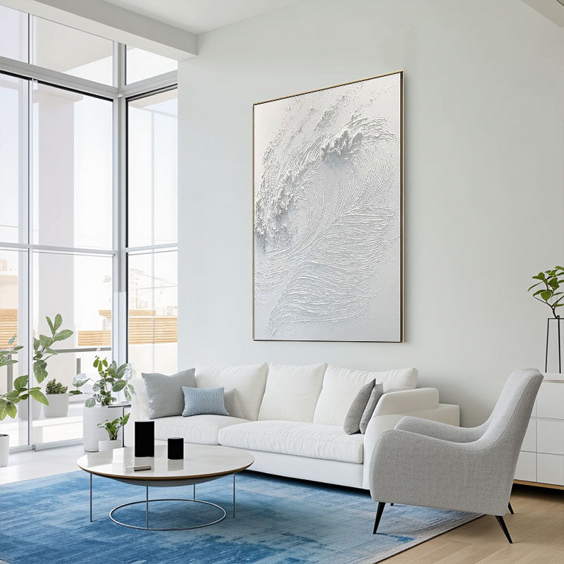 Textured White Wave Relief Art