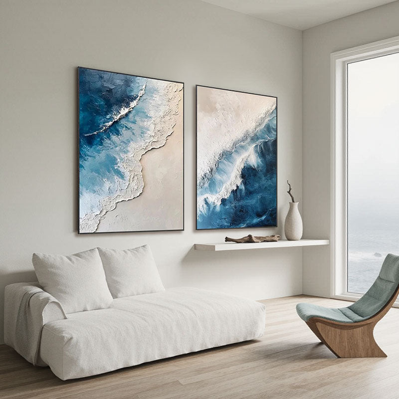 Ocean Wave Textured Canvas Wall Art Set of 2