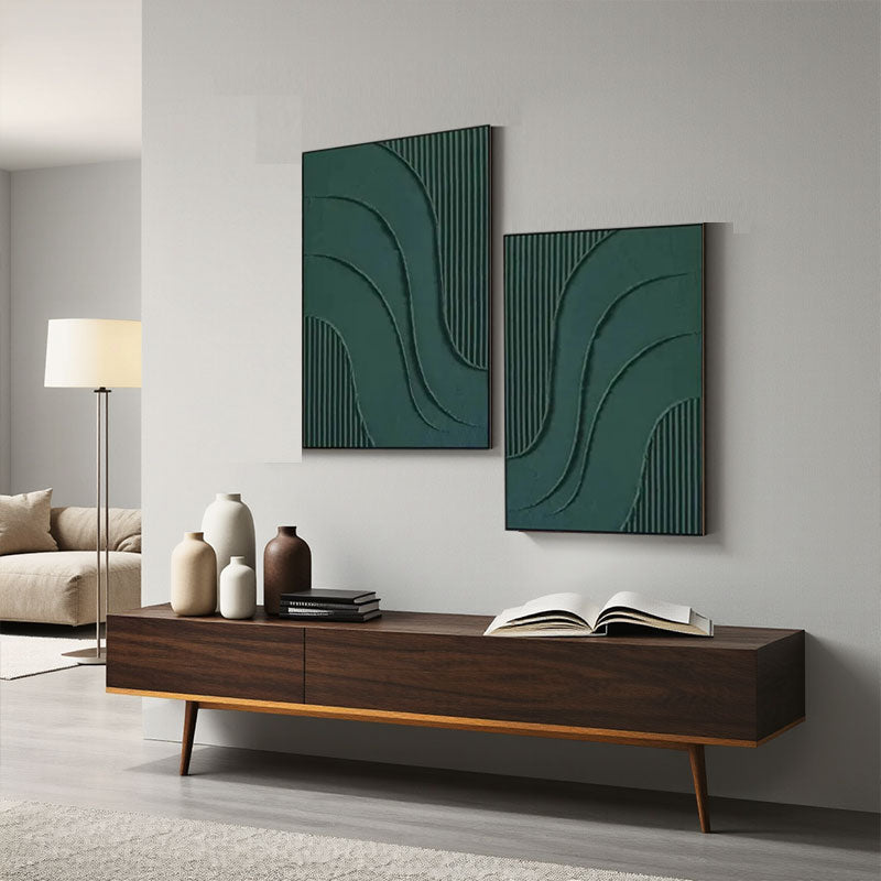 3D Textured Green Flowing Line Wall Art Set of 2