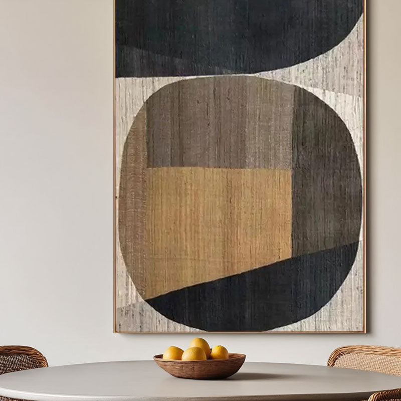 Hand-Painted Black, Tan & Brown Geometric Wall Art