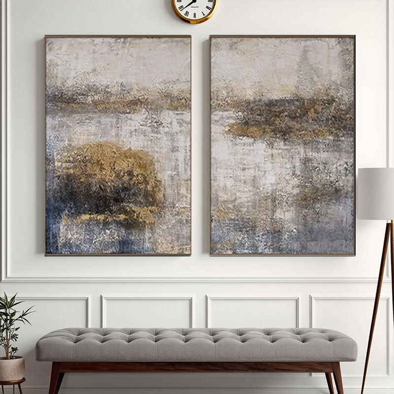 Abstract Gold Gray Landscape Canvas Set of 2