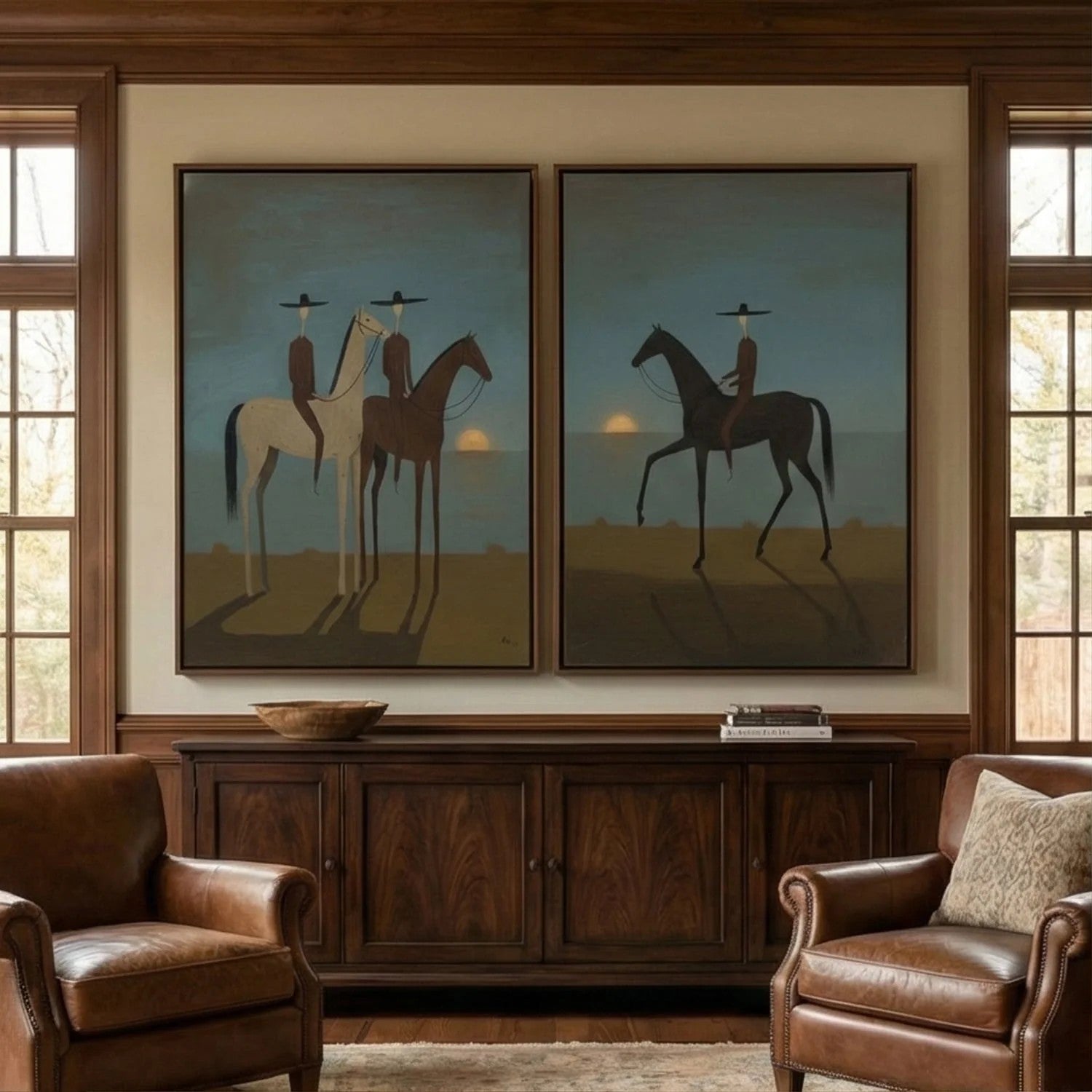 Silhouette Riders at Sunset Wall Art Set of 2