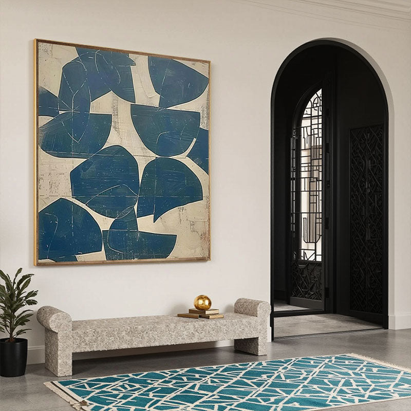 Sculptural Navy Leaf Panel Wall Art