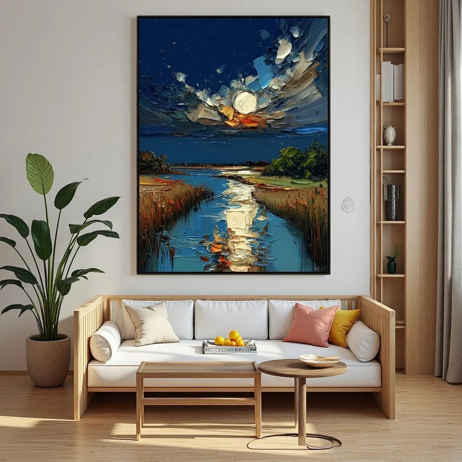 Impasto Moonlit River Wall Art
