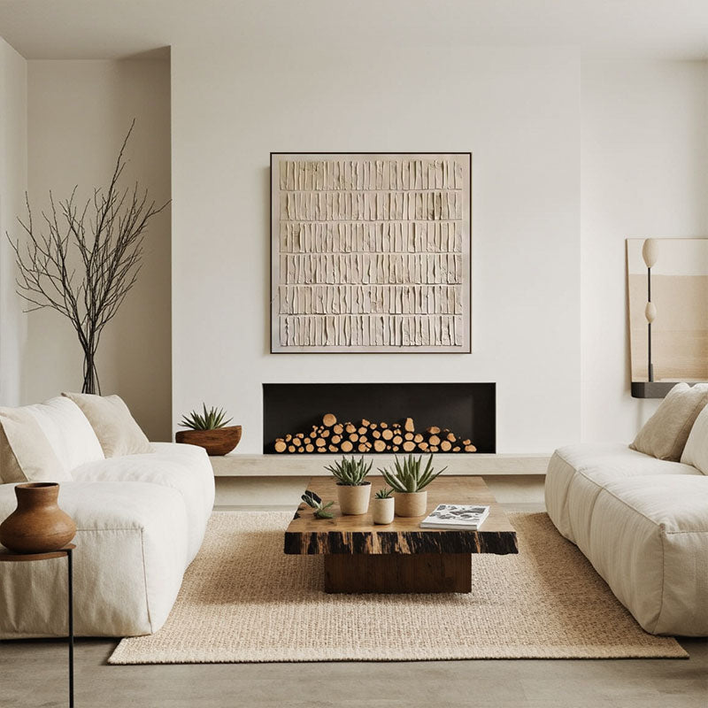 3D Textured Ivory Brick Stack Wall Art