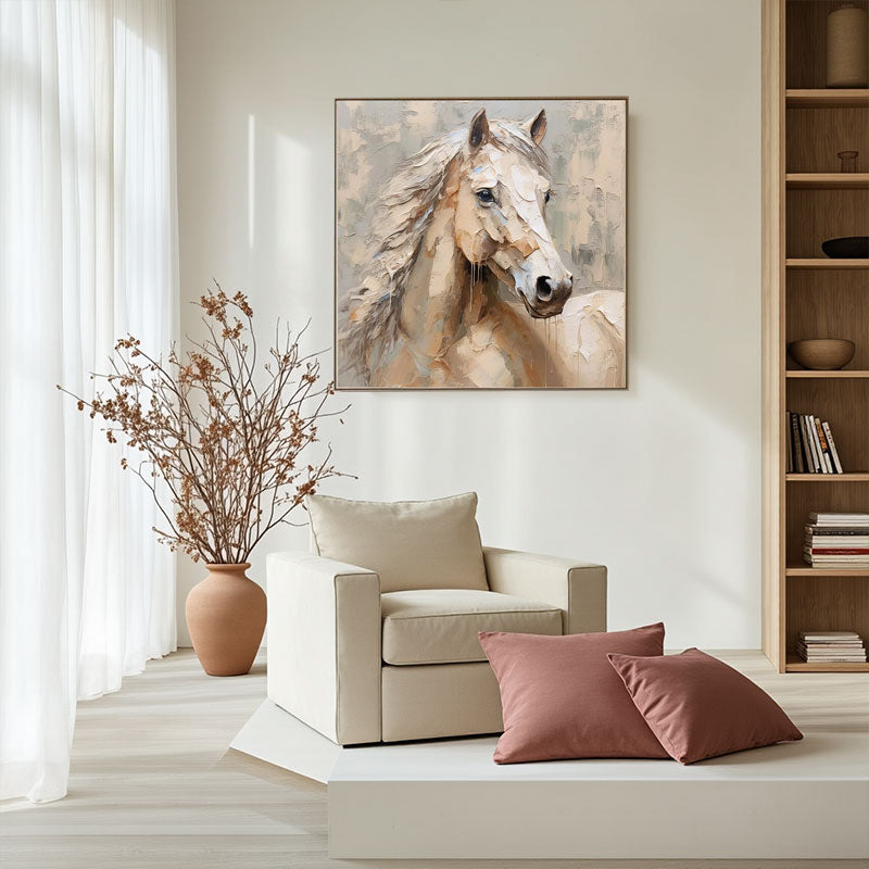 Soft Beige Horse Portrait Art