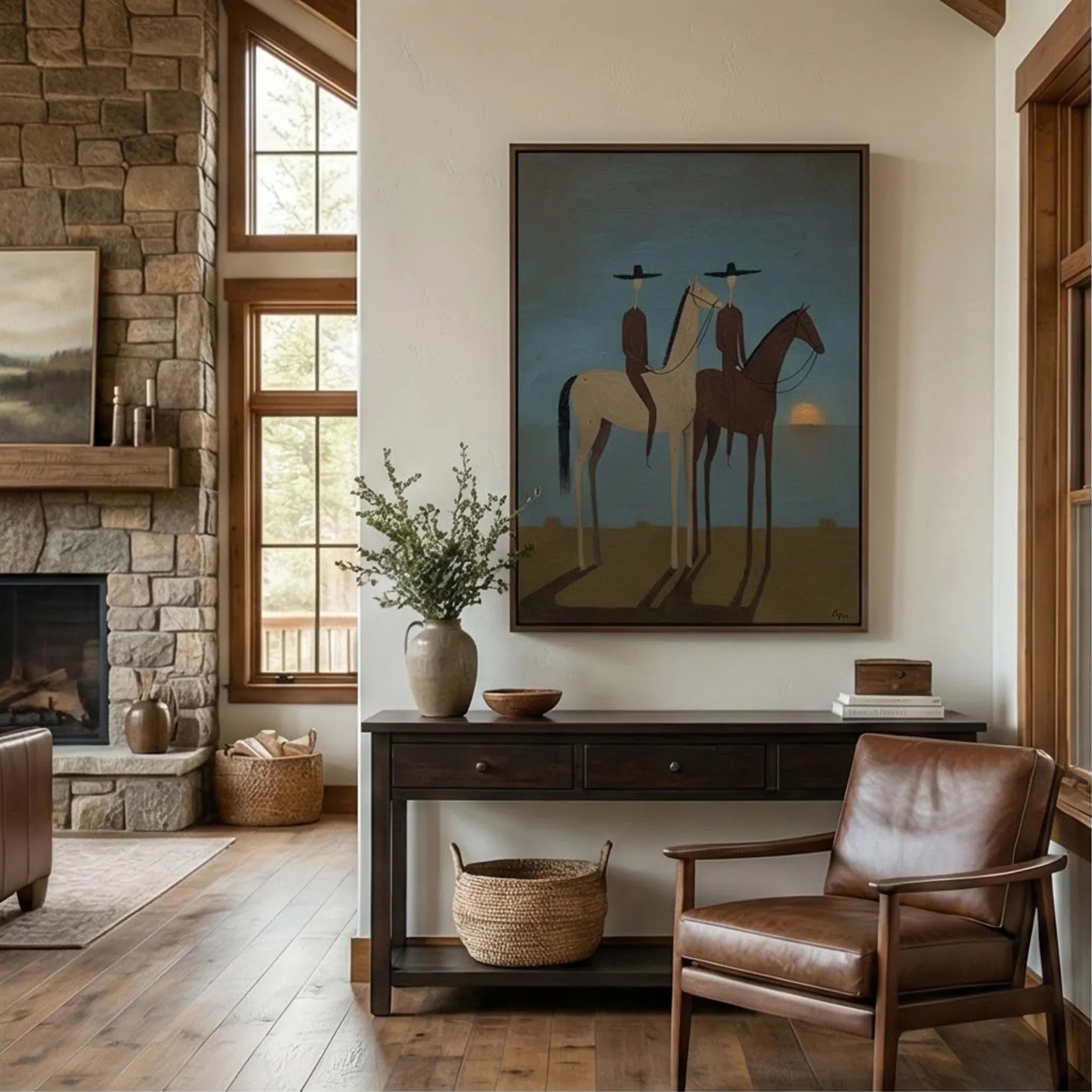 Sunset Horse Riders Wall Art – Modern Equestrian Canvas Painting