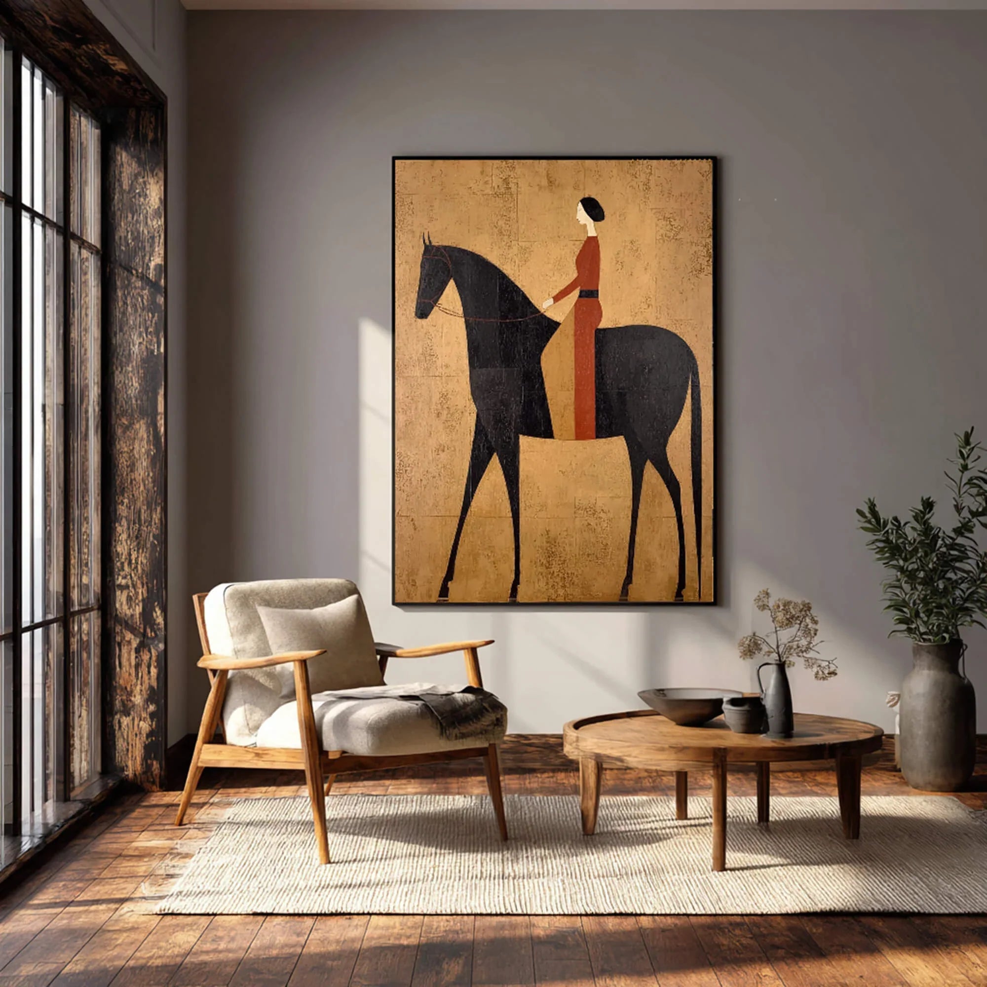Rust Red Rider Silhouette Wall Art