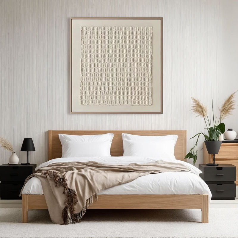 3D Grid Texture Cream White Wall Art